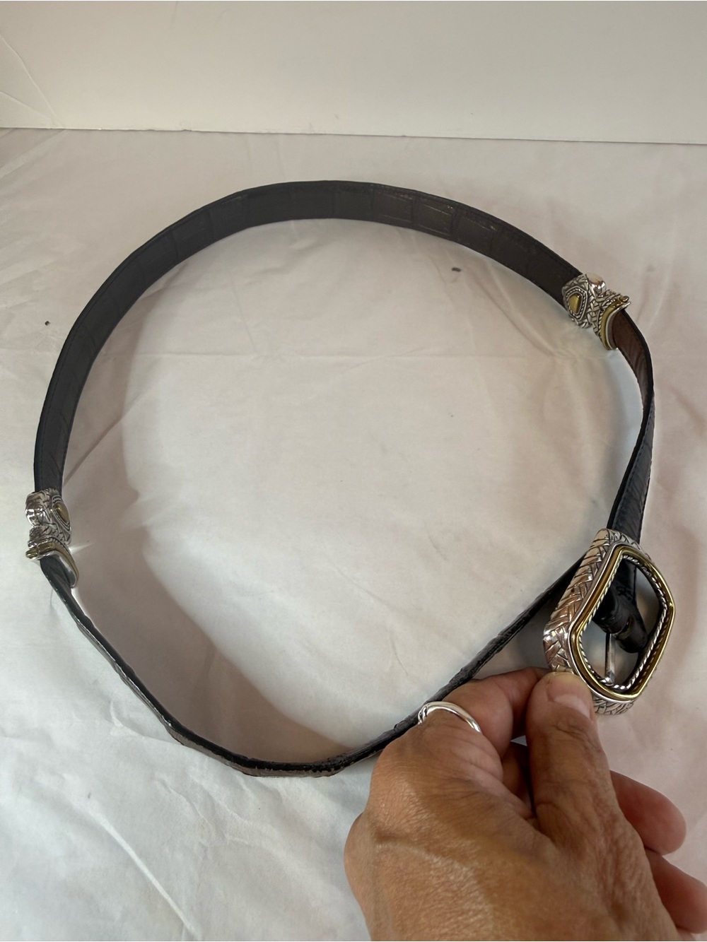 Vintage Brighton Marcus Reversible Embossed Leather Belt Black Brown - Size 30